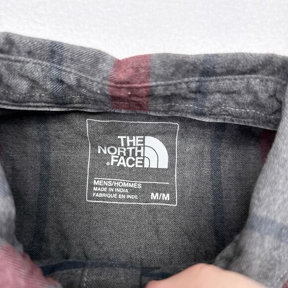 The North Face Shirt Mens Size Medium Button Up Gray Red Striped Hiking Camping - Picture 6 of 10